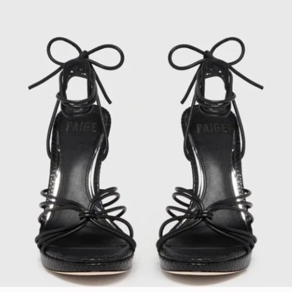 Paige Viola Black Snake Embossed Leather Heels Strappy Ankle Tie Size 7.5 Womens - Picture 2 of 12